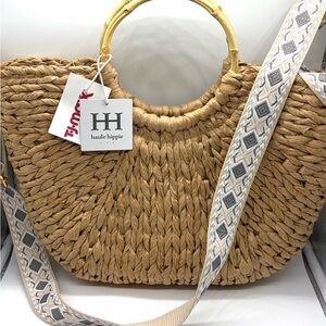 New W/Tags Haute Hippie Straw Handbag with Boho Strap